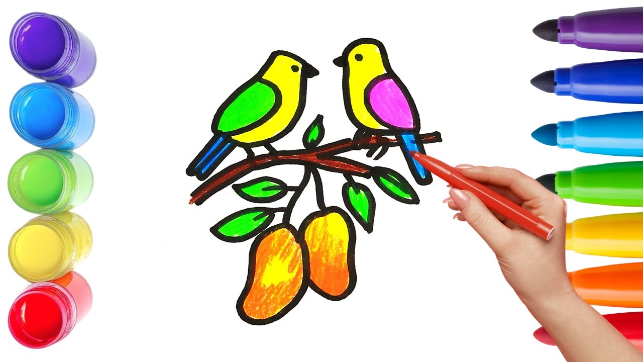 Как нарисовать милого МАНГО, ПТИЦУ. Рисование, раскрашивание и раскрашивание для детей и малышей_🌈🎨