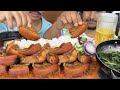 Mukbang with recipe spicy pork meat fry with green veg  basmati rice  pork recipe eating challenge