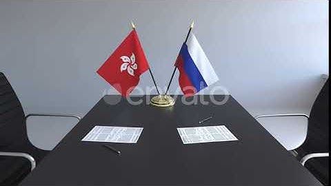 Flags of Hong Kong and Russia on the Table | Motion Graphics - Envato elements
