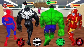 SPIDERMAN & VENOM & HULK & IRONMAN Enter in Miss T House - Scary Teacher 3D