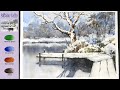 Only 4 Colors Landscape Watercolor - Winter Lake (sketch & color name, watercolor material)