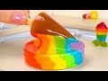 Rainbow chocolate ice cream  satisfying miniature rainbow chocolate ice cream making  tiny cakes