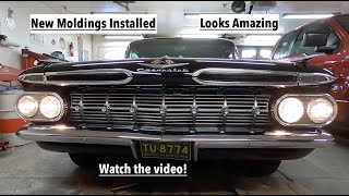 Working on the 1959 Chevrolet Bel Air Part 9, installing NOS grill screen moldings and yapping