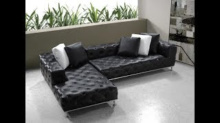 Modern Black Leather Sectional Sofa