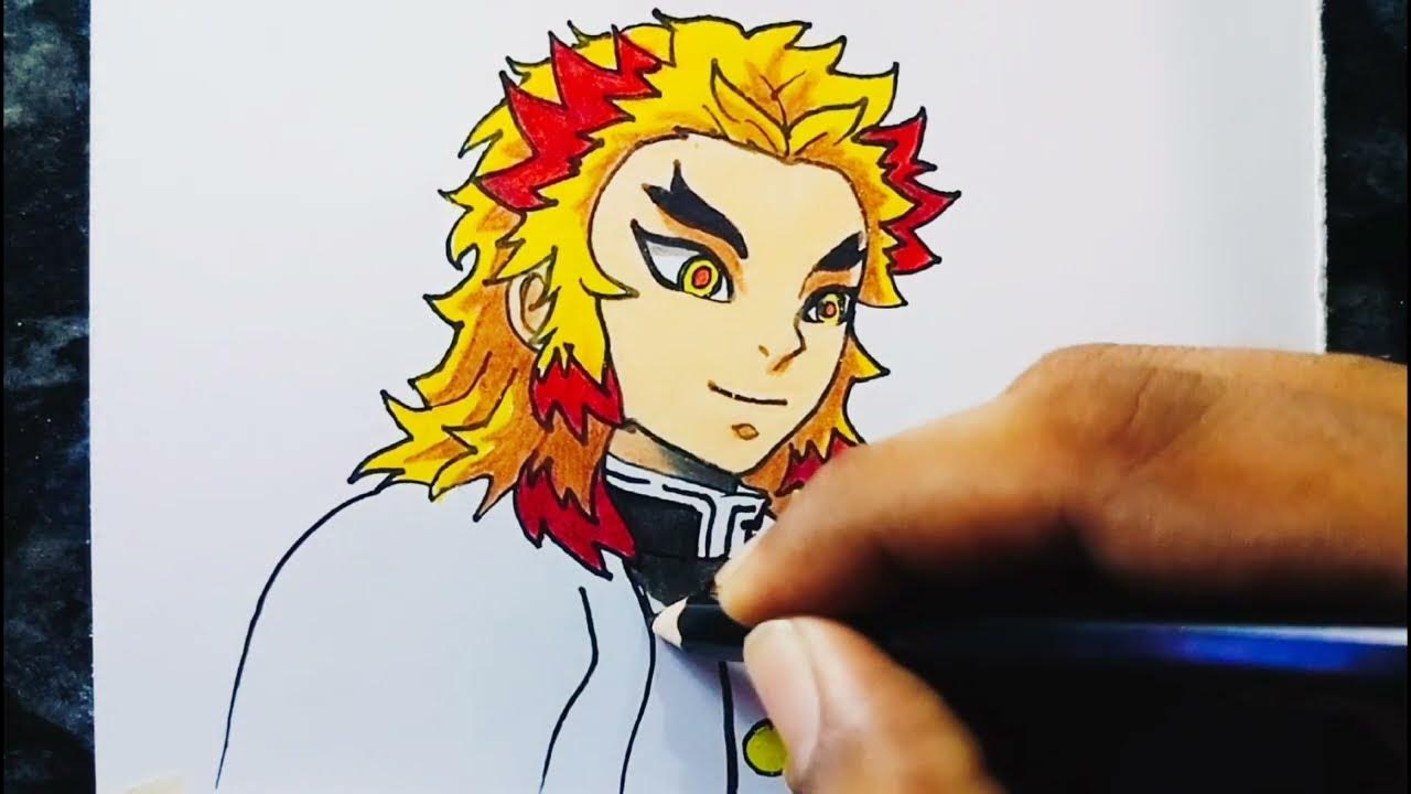 How to Draw and colour - Hashira Rengoku | Easy Anime Drawing Tutorial