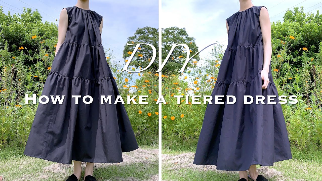 型紙付き 襟ぐりギャザー ティアードワンピ の作り方 How To Make A Tiered Dress Youtube