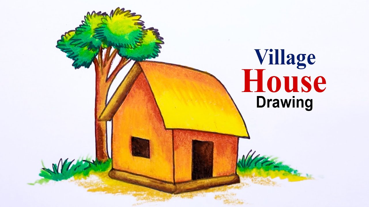 How to draw House easy step | How to draw a Village Hut step by step ...