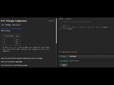 LeetCode 610 | Triangle Judgement | Solved in MySQL