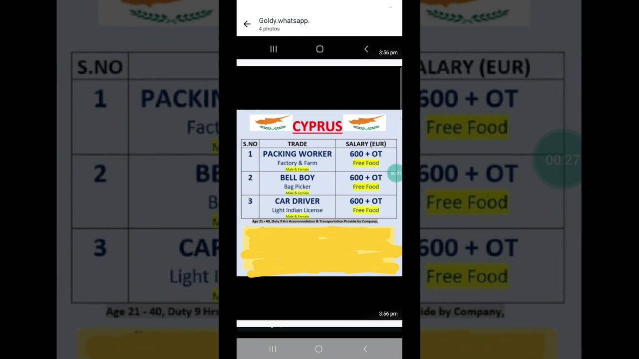 Cyprus packing  worker ,bell boy ,card driver job