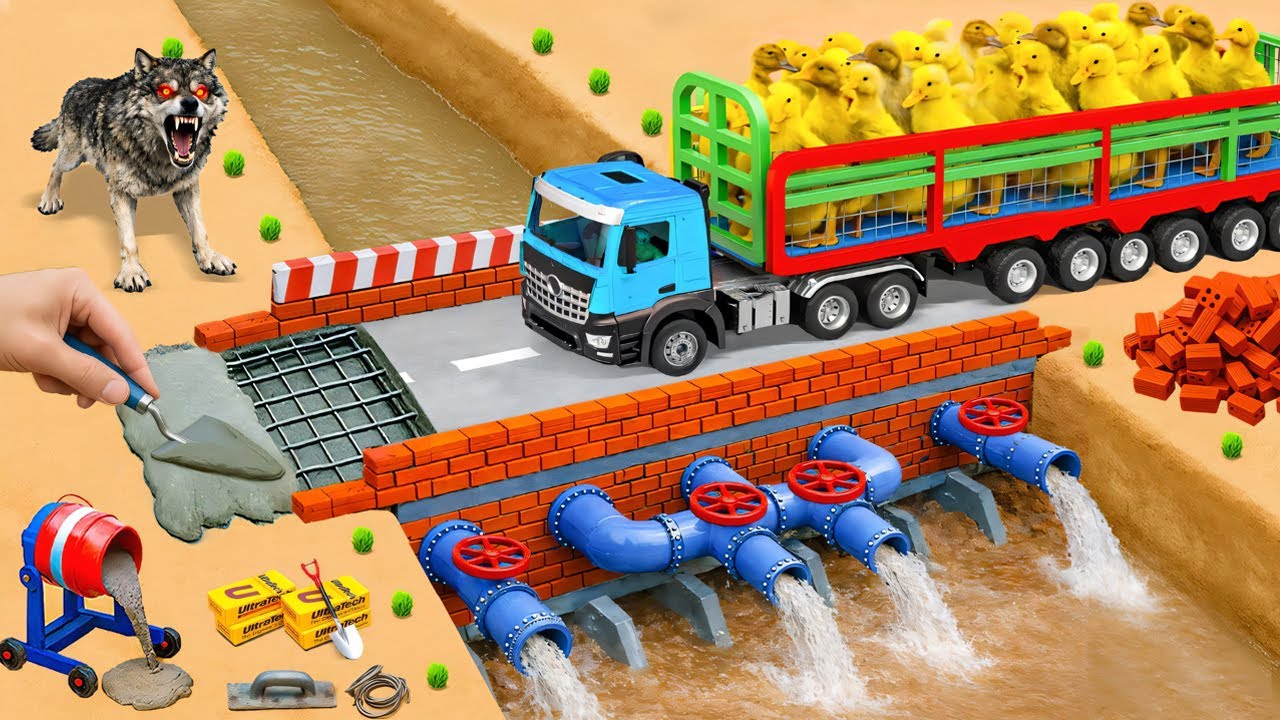 DIY Mini Tractor Builds a Bridge for a Duck Transport Truck After a Wolf Attack 🐺| Science Project
