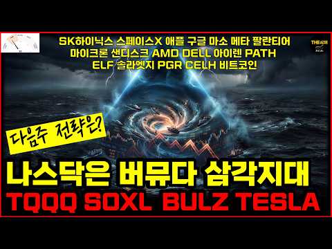 나스닥은 버뮤다 삼각지대 다음주 전략은? TQQQ SOXL BULZ TESLA 하이닉스 스페이스X 애플 구글 마소 메타 팔란티어 마이크론 샌디스크 아이렌 ELF 솔라엣지 비트코인