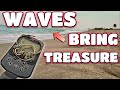 High surf throwing targets on the beach  beach metal detecting