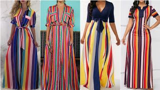 70's inspired fashion latest design ideas of stripped maxi dresses for women's