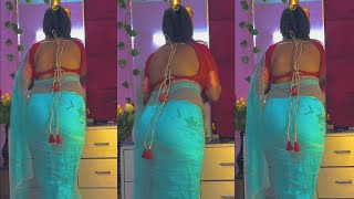 Beautiful Backless Blouse Saree Look 😍 | Sky Blue Net Floral Embroidery Saree & Stylish Back Design screenshot 1