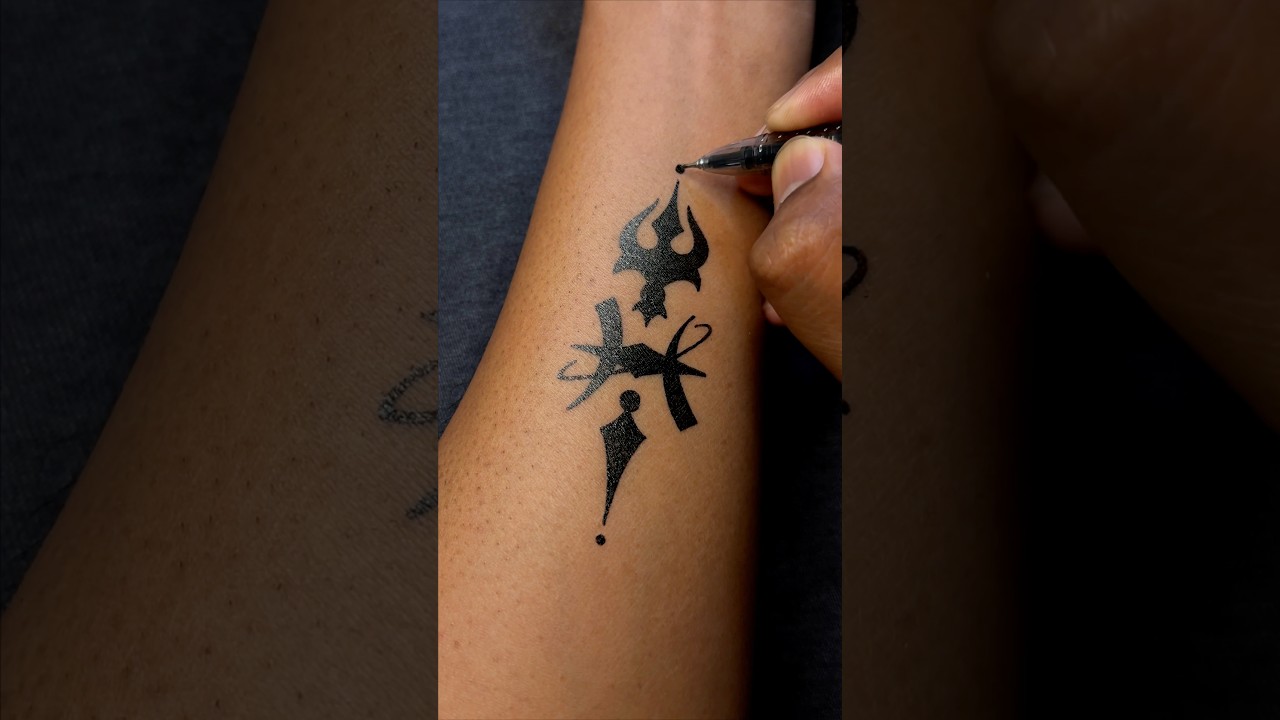 Pisces ♓️ and Trident 🔱✨mixed DIY tattoo using black gel pen…..