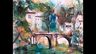 Stadt am Fluss   - das moderne Aquarell