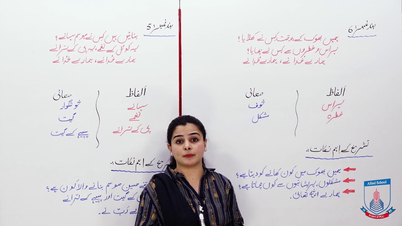 Class 7 - Urdu - Lecture 18 - Hamd - Alfaz Mani - Allied Schools