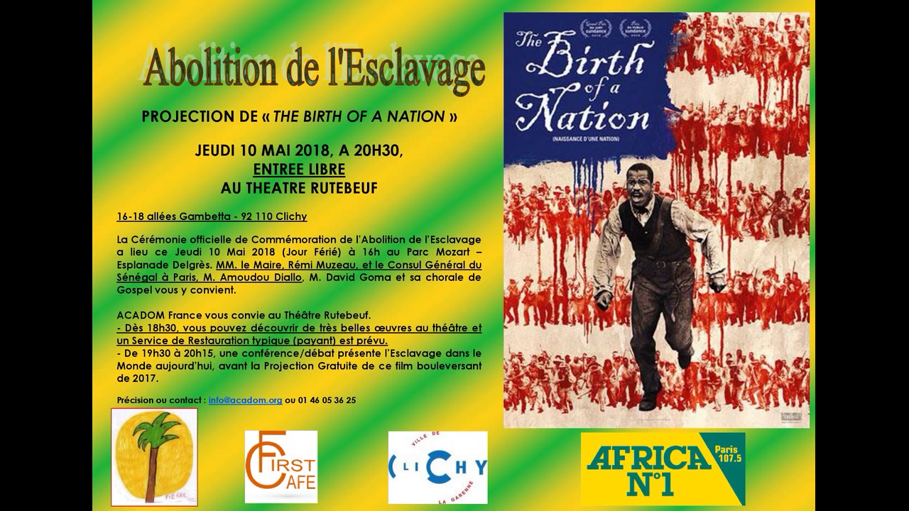 Projection publique de "The Birth of a Nation", Jeudi 10 Mai au Théâtre Rutebeuf de Clichy