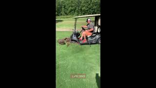 Golf cart drives into wet muddy sink hole