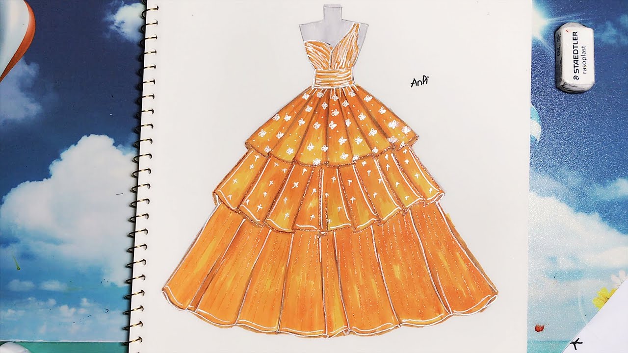 Draw Wedding Dress 17 - Vẽ Váy Cưới 17- An Pi TV Coloring - YouTube