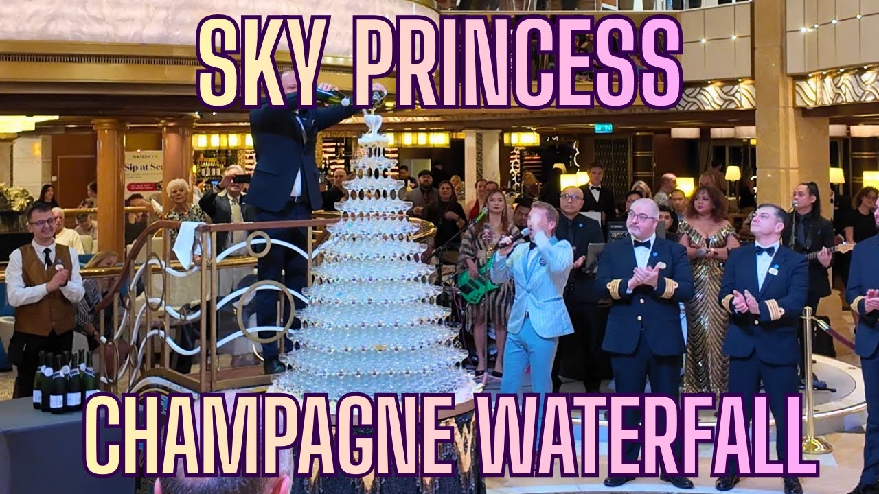 Тост капитана и водопад с шампанским на круизном лайнере Sky Princess.