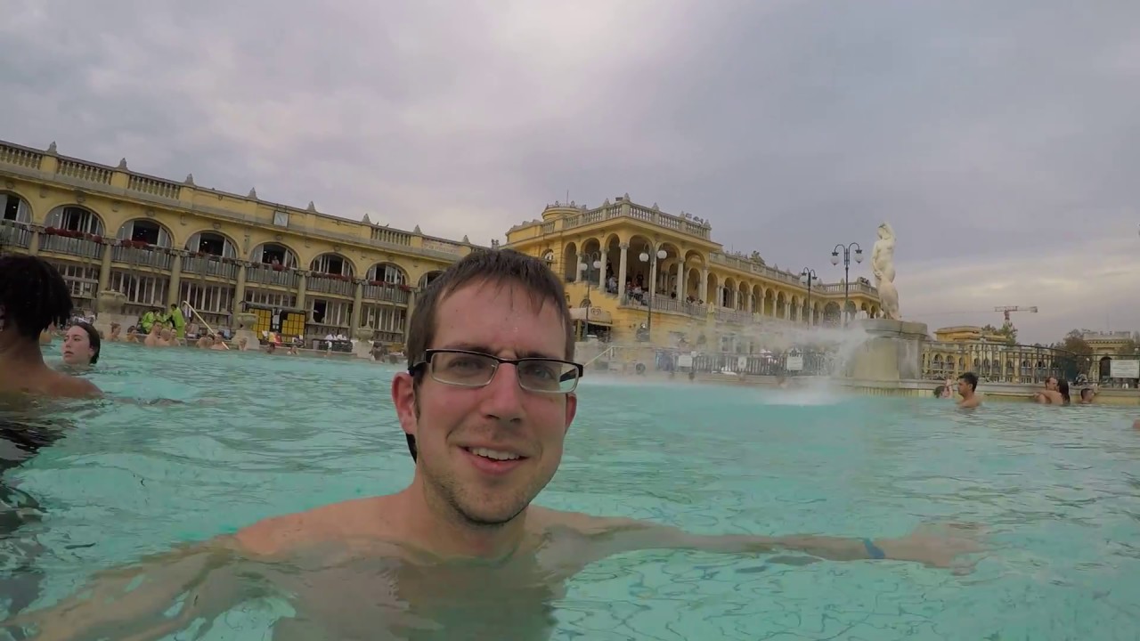 me getting a nice water spray massage outside at Szechenyi Baths (October 18th, 2018)