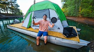 Eating ONLY What I Catch Off The Pontoon Boat For 24 Hours! (tent camping)