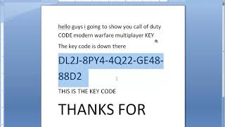 CALL OF DUTY MODERN WARFARE  KEY CODE (WORKED 100%)