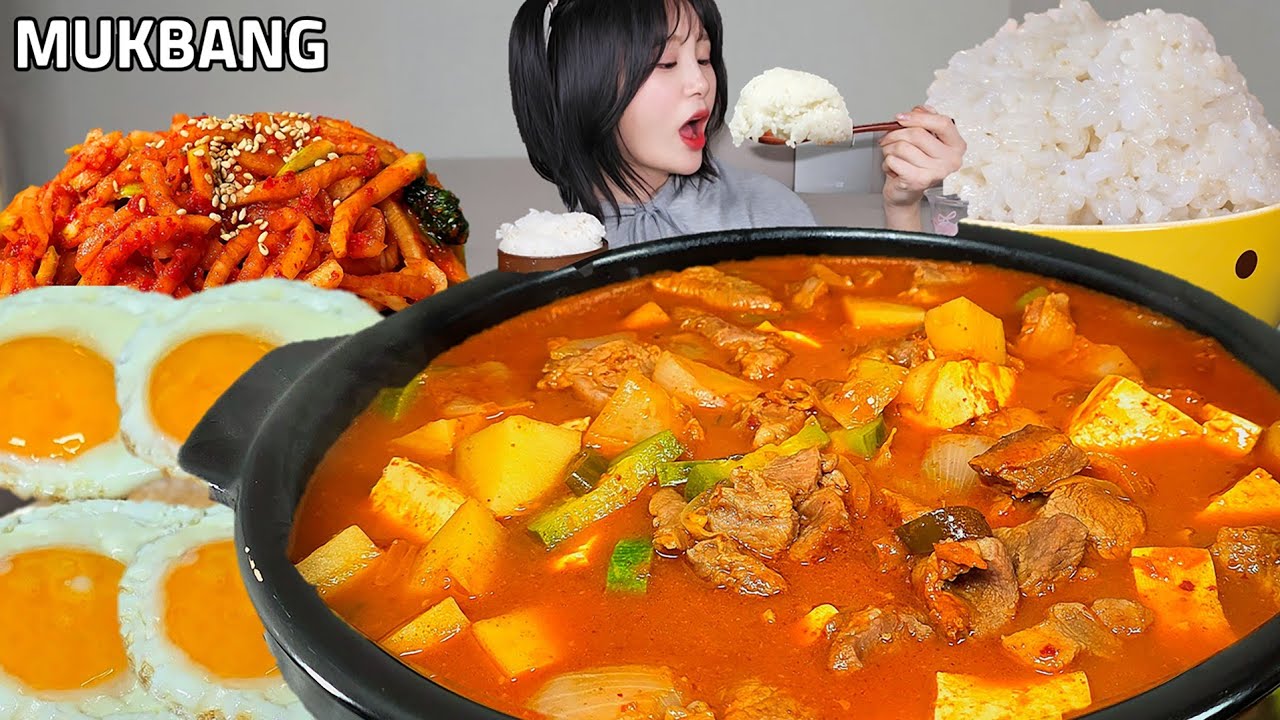 ASMR Лучшее к Рису🔥 Острый Корейский Суп, Яичница и Салат из Редьки Мукбанг