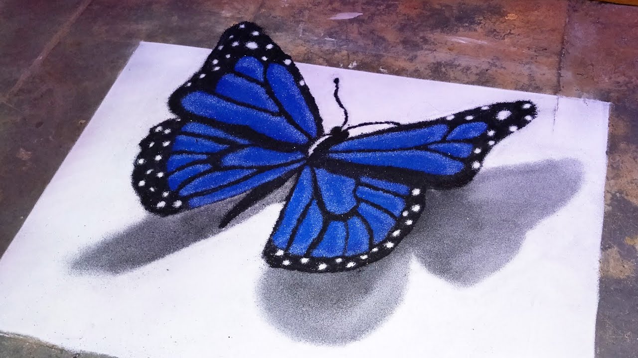 Beautiful 3D Butterfly Rangoli | Creative Rangoli Design By ...