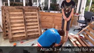 Tutorial on how to make a reclining garden chair from pallets. Music: http://www.bensound.com/royalty-free-music.