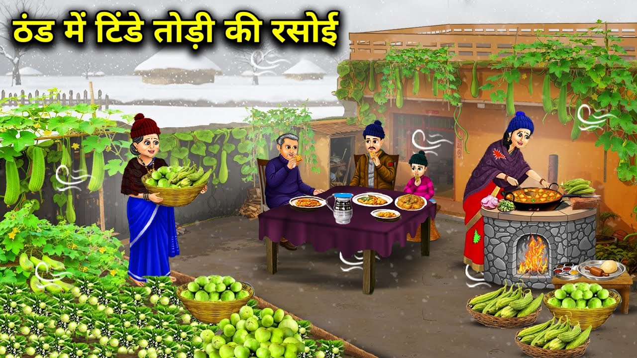 ठंड में टिंडे तोड़ी की रसोई || Tinde Todi Kitchen In The Cold || Cartoon Video 