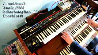 Roland Juno 6, Yamaha CS01, Solina String Ensemble synthjam 2