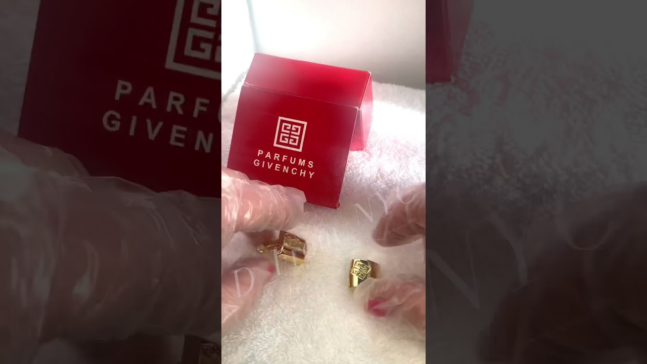 Vintage Parfums Givenchy 4G Logo Signed Clip On Gold Tone Earrings in Original Box.