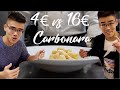 4 carbonara pasta vs 16 carbonara pasta in rome italy
