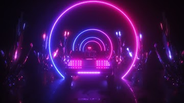 Neon Glowing Circles & Futuristic Car Tunnel Background 4K VJ Loop Video | No Copyright Motion Video