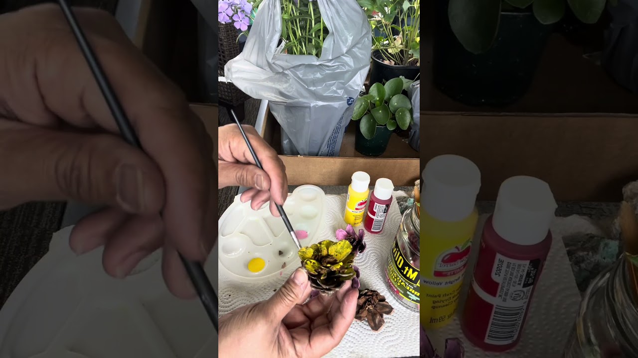 painting time for pinecone make look like flowers #diy #foryou #artandcraft   #creativecontent