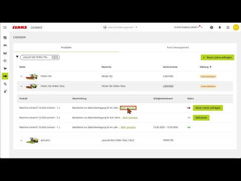 CLAAS connect | Lizenzverwaltung
