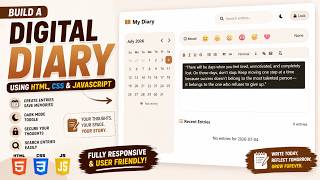 📔Part - 2: Digital Diary Using HTML, CSS &amp; JavaScript | Personal Notes &amp; Journal Web App