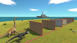 Carnivorous vs Herbivorous Dinosaurs in Giant Brick Race with Jet Turbines screenshot 1