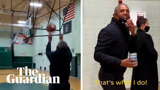 'That's what I do': Barack Obama hits silky threepointer on campaign trail