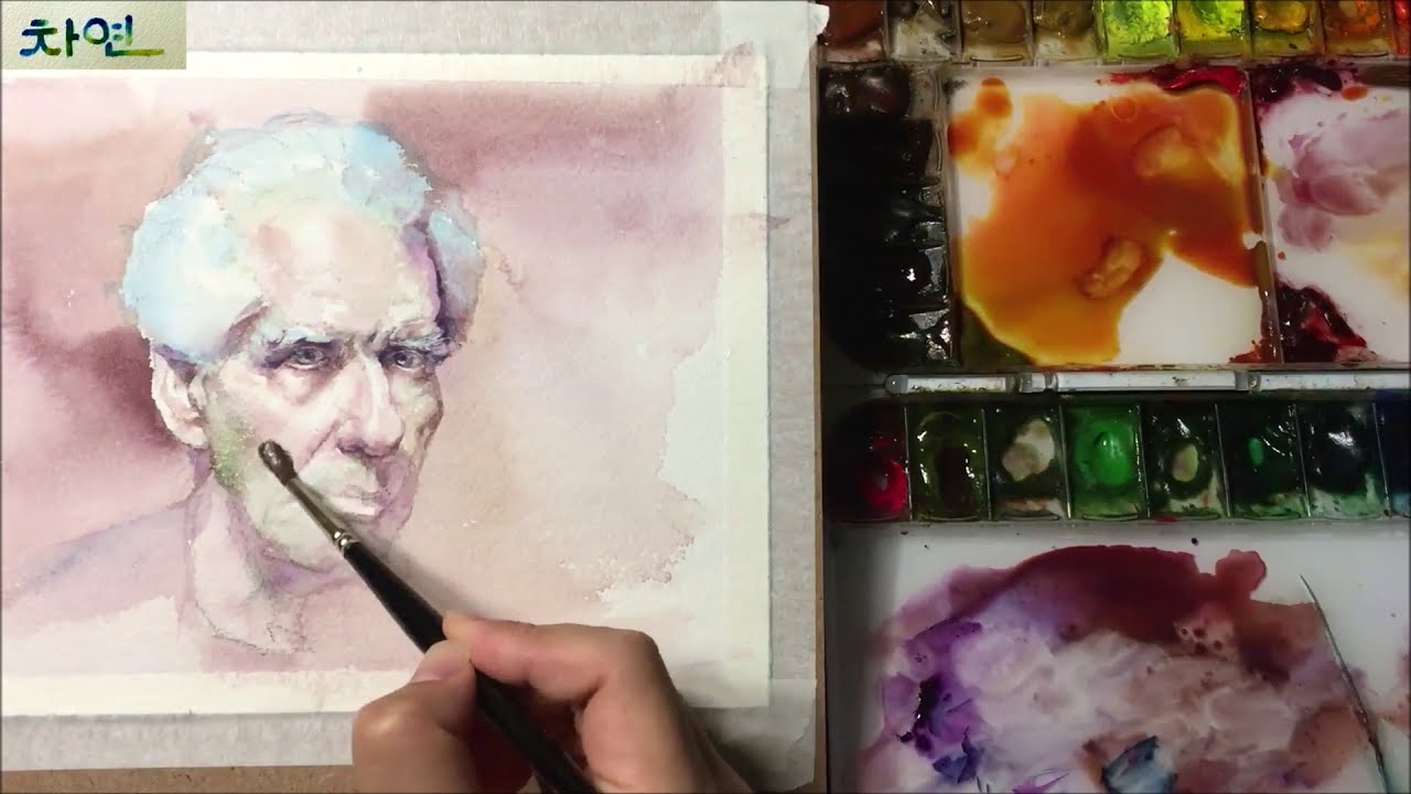 Акварельный портрет демо - старик на белых волосах [Дэвид Кроненберг]