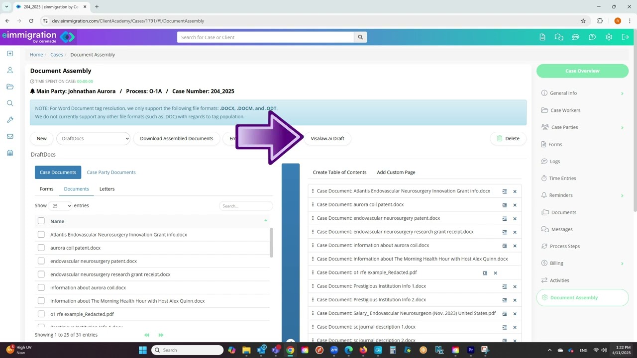 Creating Drafts With Visalaw.Ai Integration