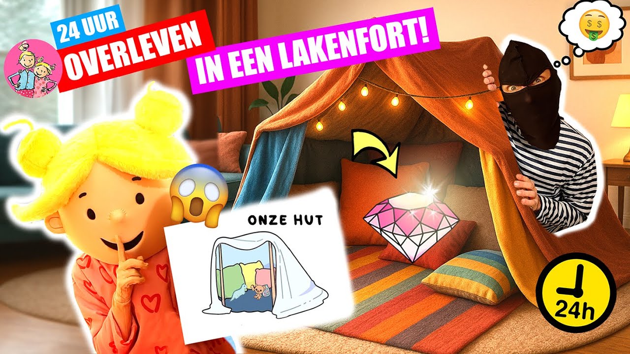 24 UUR OVERLEVEN IN EEN ZELFGEMAAKTE HUT - Challenge!! Boef Wil Onze Diamant Stelen!♥DeZoeteZusjes♥