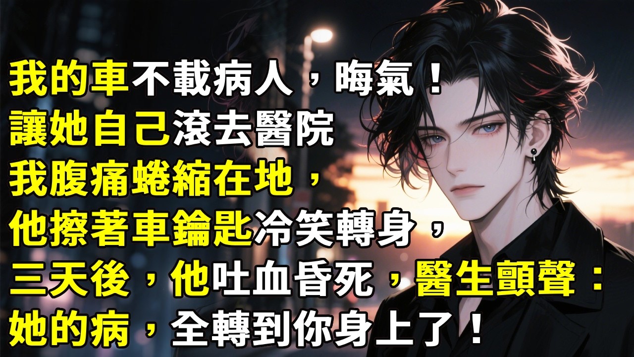 【我的車不載病人，晦氣！讓她自己滾去醫院】我腹痛蜷縮在地，他擦著車鑰匙冷笑轉身，三天後，他吐血昏死，醫生顫聲：她的病，全轉到你身上了！#心月言情 #故事頻道 #故事分享 #小說
