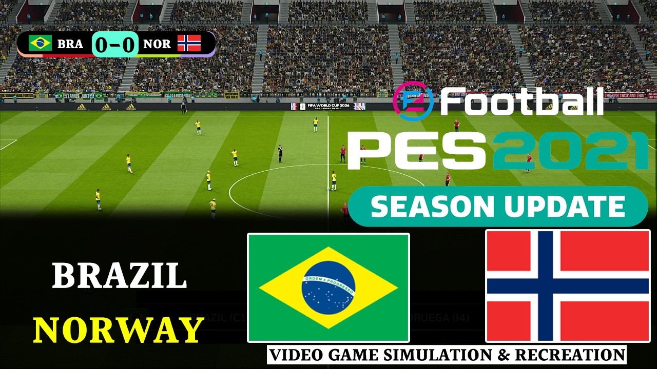 eFootball PES 2021 Gameplay | Brazil vs Norway | Full Match Stream | Video Game Simulation