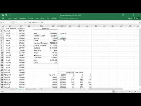 1.4 Use and interpret AVERAGE(), MEDIAN() and MODE() in Excel