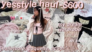 $600 HUGE YESSTYLE try-on haul 🎀(30  items) trendy, aesthetic clothes *balletcore, coquette, acubi*