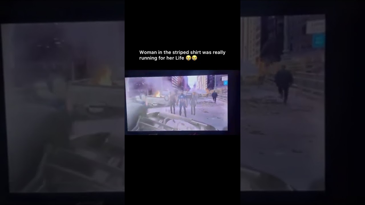 Lady In Avengers Movie Running Fast "Woman In The Striped Shirt Was Really Running For Her Life"
