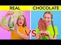 DESAFÍO DE COMIDA REAL VS. DE CHOCOLATE || Guerras de bromas por 123 GO! Challenge